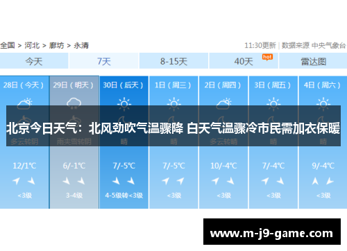 北京今日天气：北风劲吹气温骤降 白天气温骤冷市民需加衣保暖